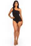 Explore More Collection - One piece single shoulder solid swimsuit with mesh