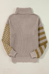 Explore More Collection - Checkered Striped Turtleneck Long Sleeve Sweater