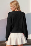 Explore More Collection - Double Take Full Size Bow Cable-Knit Round Neck Sweater