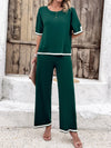 Explore More Collection - Contrast Trim Round Neck Top and Pants Set