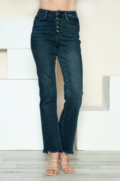 Explore More Collection - Judy Blue Full Size Button Fly Hem Destroy Straight Jeans