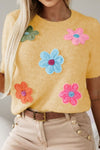 Explore More Collection - Flower Round Neck Short Sleeve Sweater