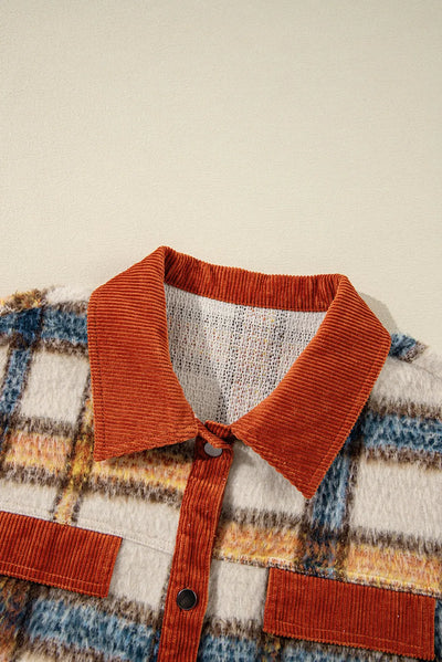 Explore More Collection - Plus Size Plaid Button Down Jacket