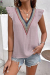 Explore More Collection - Full Size Ruffled V-Neck Cap Sleeve Blouse