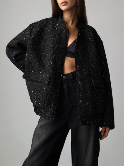 Explore More Collection - Sequin Detail Pocketed Long Sleeve Jacket