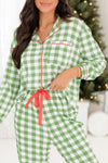 Explore More Collection - Plaid Collared Neck Long Sleeve Top and Pants Set