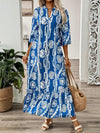 Explore More Collection - Printed Notched Half Sleeve Maxi Dress