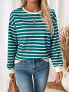 Explore More Collection - Perfee Striped Contrast Round Neck Long Sleeve Sweatshirt