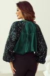 Explore More Collection - Sequin Notched Long Sleeve Blouse