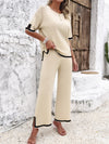 Explore More Collection - Contrast Trim Round Neck Top and Pants Set