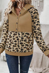 Explore More Collection - Leopard Half Button Long Sleeve Hoodie