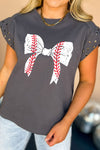 Explore More Collection - Studded Bow Graphic Round Neck Cap Sleeve T-Shirt