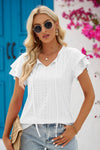 Explore More Collection - Eyelet Tie-Neck Flutter Sleeve Blouse