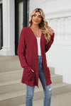 Explore More Collection - Pocketed Open Front Long Sleeve Cardigan