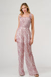 Explore More Collection - GeeGee Printed Tie Shoulder Wide Leg Jumpsuit