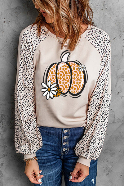 Explore More Collection - Pumpkin Graphic Round Neck Long Sleeve Top