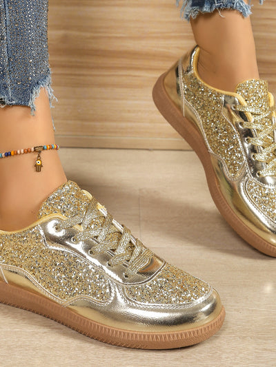 Explore More Collection - Sequin PU Leather Flat Sneakers