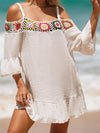 Explore More Collection - Crochet Cold Shoulder Three-Quarter Sleeve Cover Up