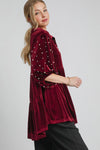 Explore More Collection - Umgee Pearl Detail Collared Neck Velvet Babydoll Blouse