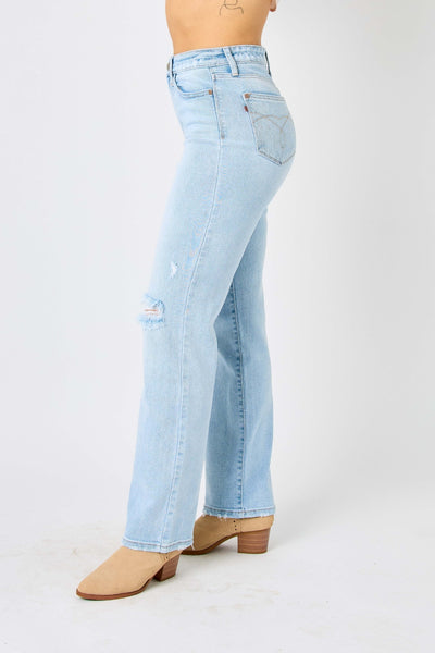 Explore More Collection - Judy Blue Full Size High Waist Distressed Straight Jeans