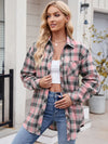 Explore More Collection - Pocketed Plaid Collared Neck Long Sleeve Shirt