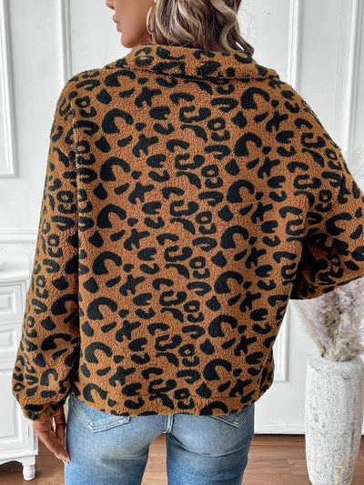 Explore More Collection - Leopard Half Zip Long Sleeve Sweatshirt