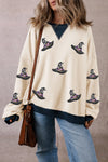 Explore More Collection - Sequin Hat Print Long Sleeve Sweatshirt