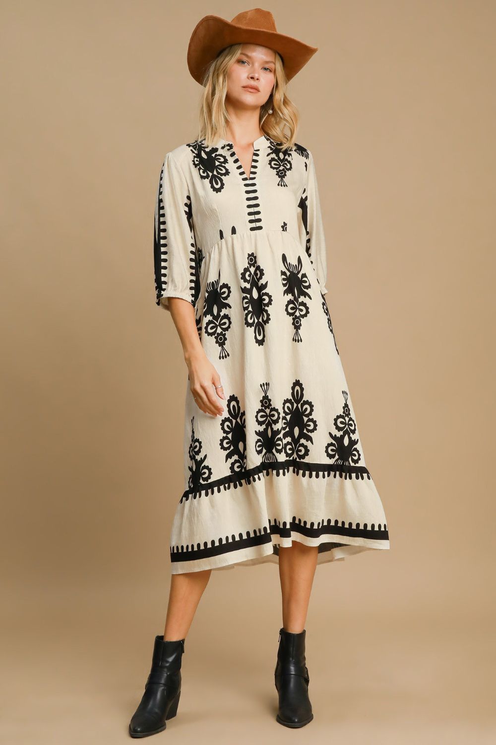 Explore More Collection - Umgee Printed Notched Midi Dress