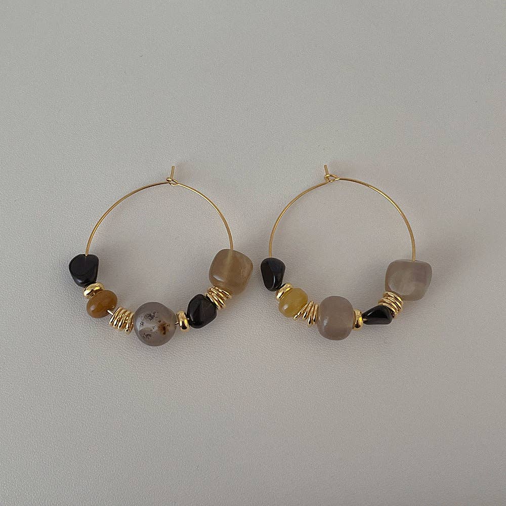 Simple Vintage Irregular Stone Metal Hoop Earrings