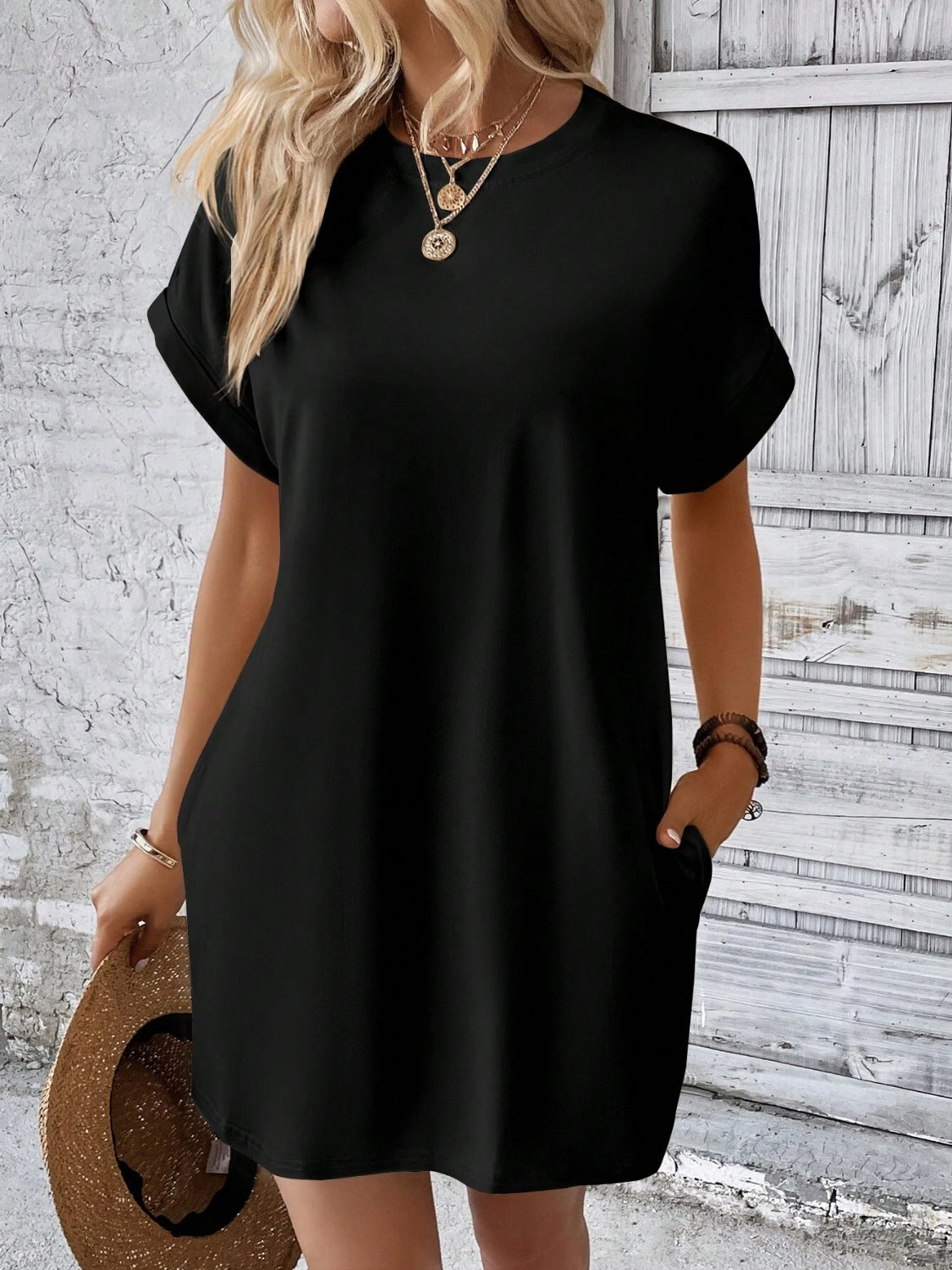 Explore More Collection - Round Neck Short Sleeve Mini Dress