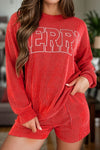 Explore More Collection - MERRY Round Neck Long Sleeve Top and Shorts Lounge Set