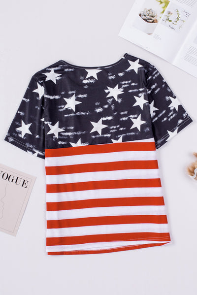 Explore More Collection - Cutout Striped Round Neck Short Sleeve T-Shirt