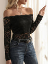 Explore More Collection - Off-Shoulder Long Sleeve Lace Top