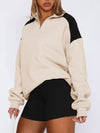 Explore More Collection - Contrast Quarter Zip Long Sleeve Sweatshirt