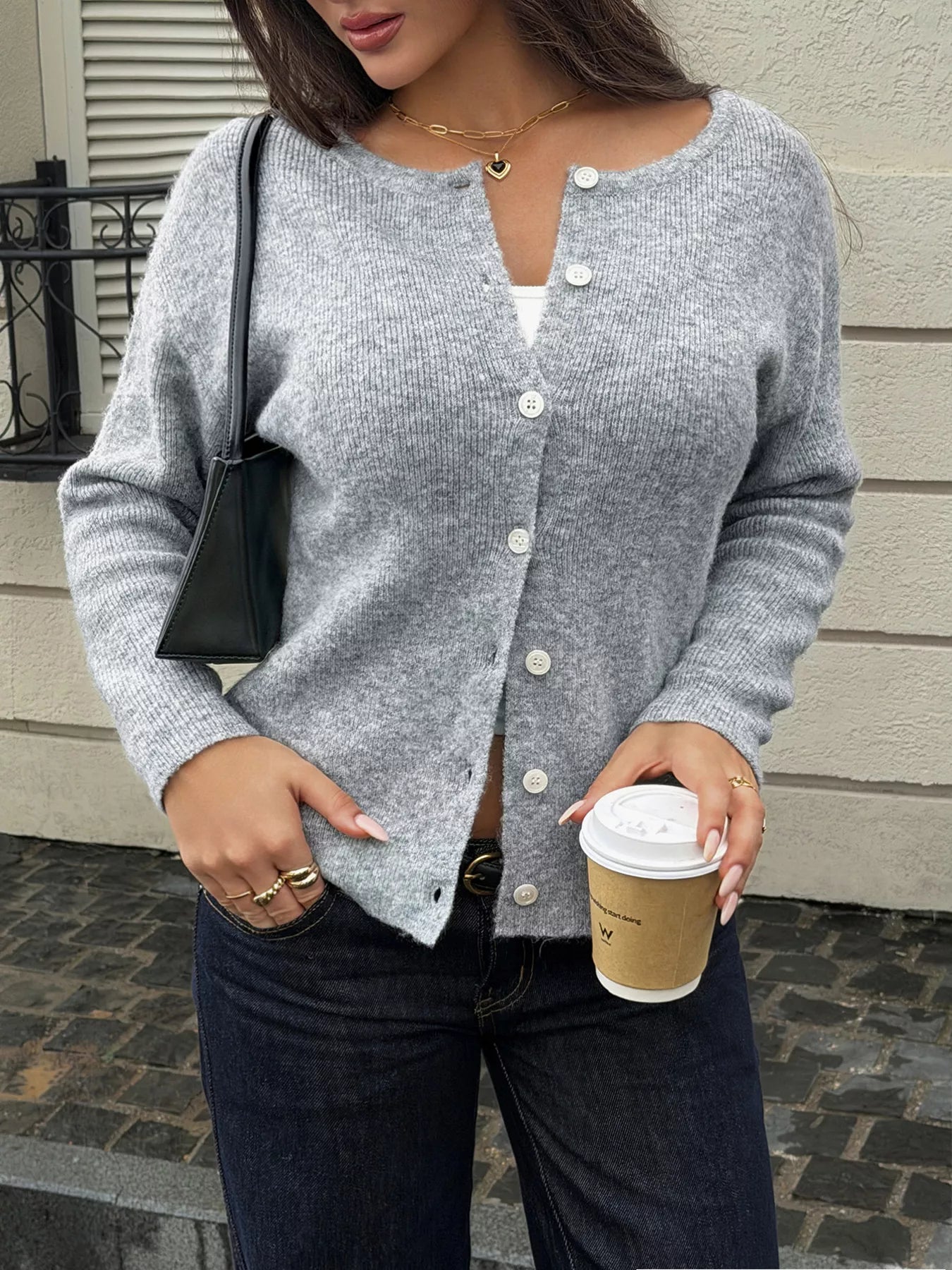 Ribbed Knit Button-Down Cardigan