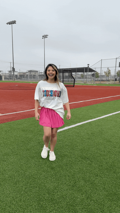 Glitter "Touchdown" on White T-Shirt