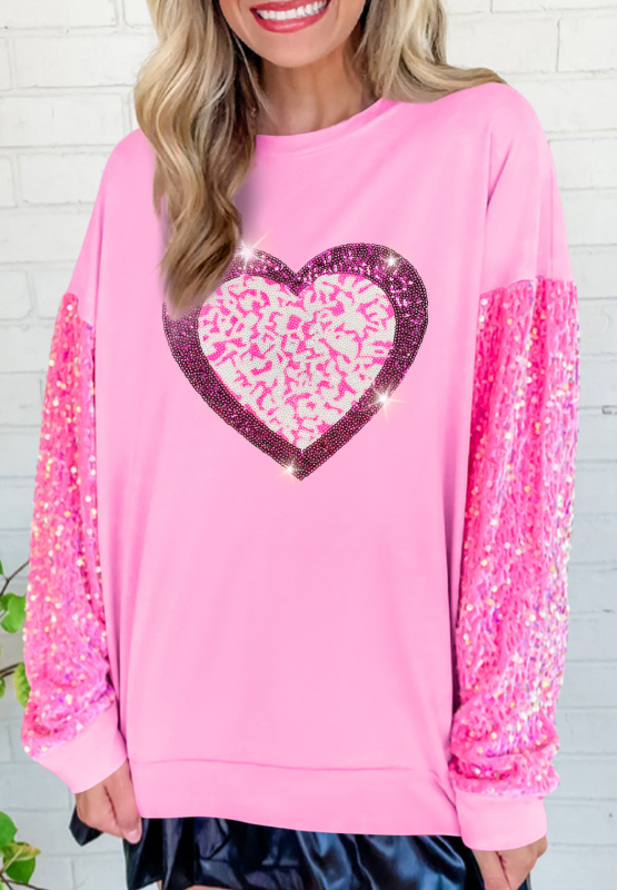 Explore More Collection - Valentine’s Day Sequin Heart Long Sleeve Sweatshirt