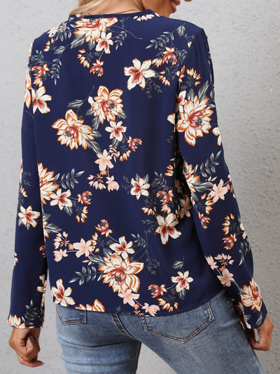 Explore More Collection - Printed V-Neck Long Sleeve Blouse