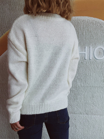 Explore More Collection - Bow Trim Round Neck Long Sleeve Sweater