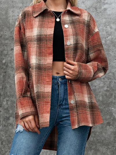 Explore More Collection - Plaid Button Up Long Sleeve Jacket