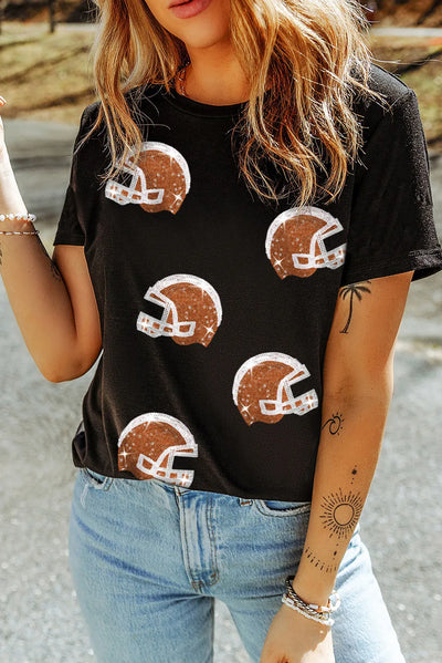 Explore More Collection - Sequin Round Neck Short Sleeve T-Shirt