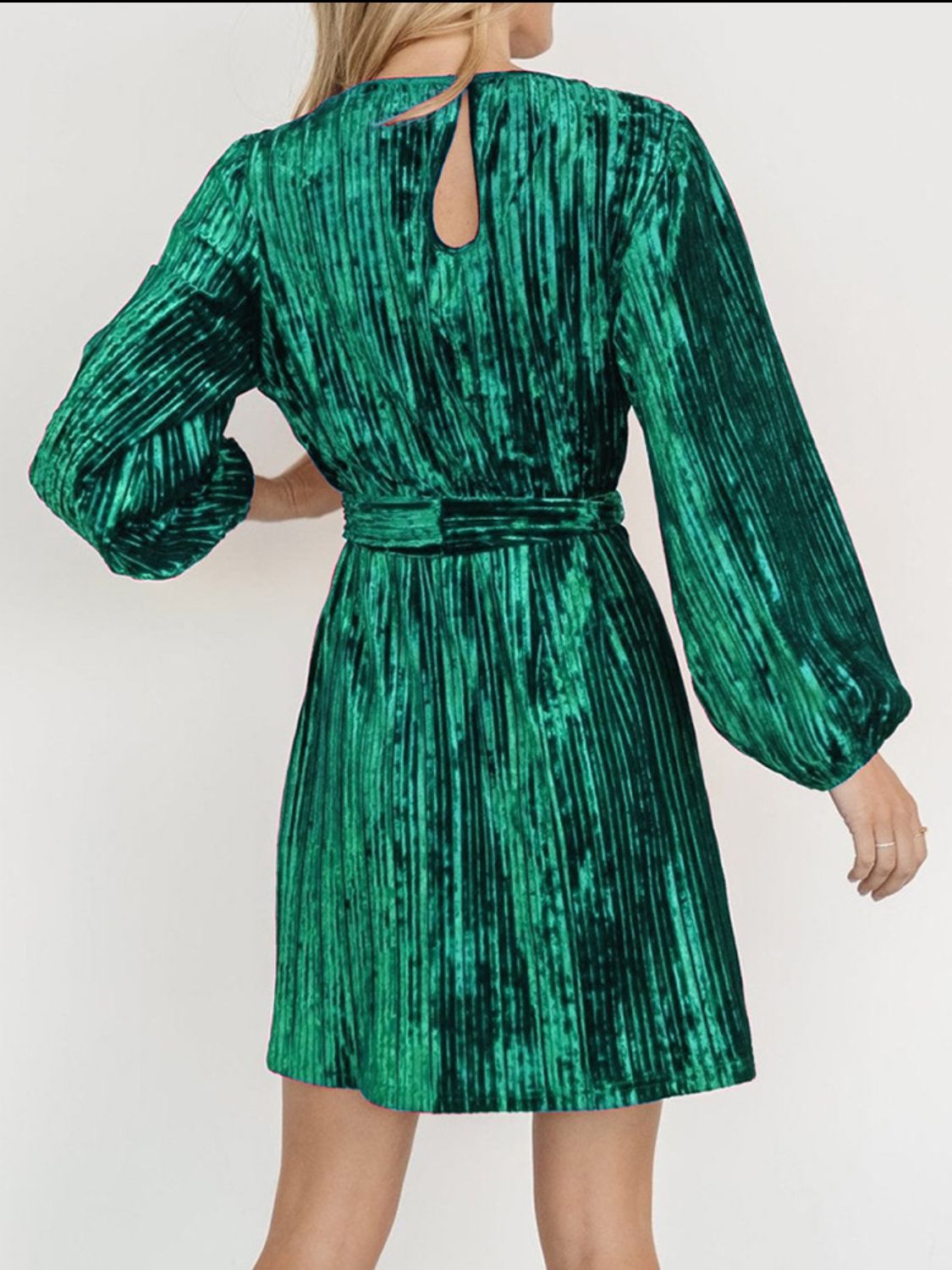 Explore More Collection - Velvet Round Neck Tie Waist Long Sleeve Mini Dress Dark Green / 2XL Explore More Collection - Velvet Round Neck Tie Waist Long Sleeve Mini Dress Dark Green / 2XL