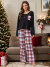 Explore More Collection - Round Neck Long Sleeve Top and Plaid Pants Lounge Set