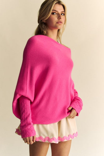 Explore More Collection - Davi & Dani Solid Color Batwing Sleeve Sweater