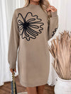 Explore More Collection - Perfee Flower Mock Neck Long Sleeve Sweater Dress