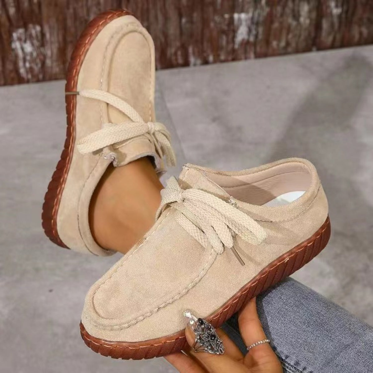 Explore More Collection - Tied Suede Round Toe Sneakers