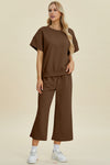 Explore More Collection - Double Take Full Size Texture Round Neck Top and Pants Set