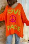 Explore More Collection - Peace Graphic V-Neck Long Sleeve Sweater