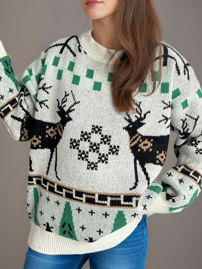 Explore More Collection - Christmas Element Round Neck Long Sleeve Sweater