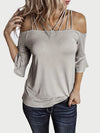 Explore More Collection - Full Size Cold Shoulder Three-Quarter Sleeve Blouse